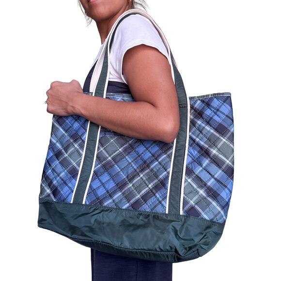Lands’ End Quilted Plaid Tote Medium Bag - Picture 1 of 13